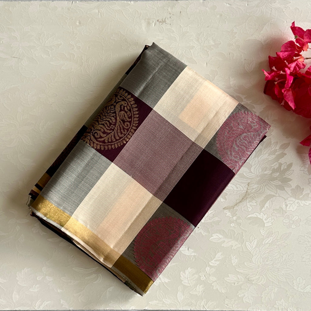 Deep Maroon Designer Pure Silk Saree With Antique Gold Zari Pallu