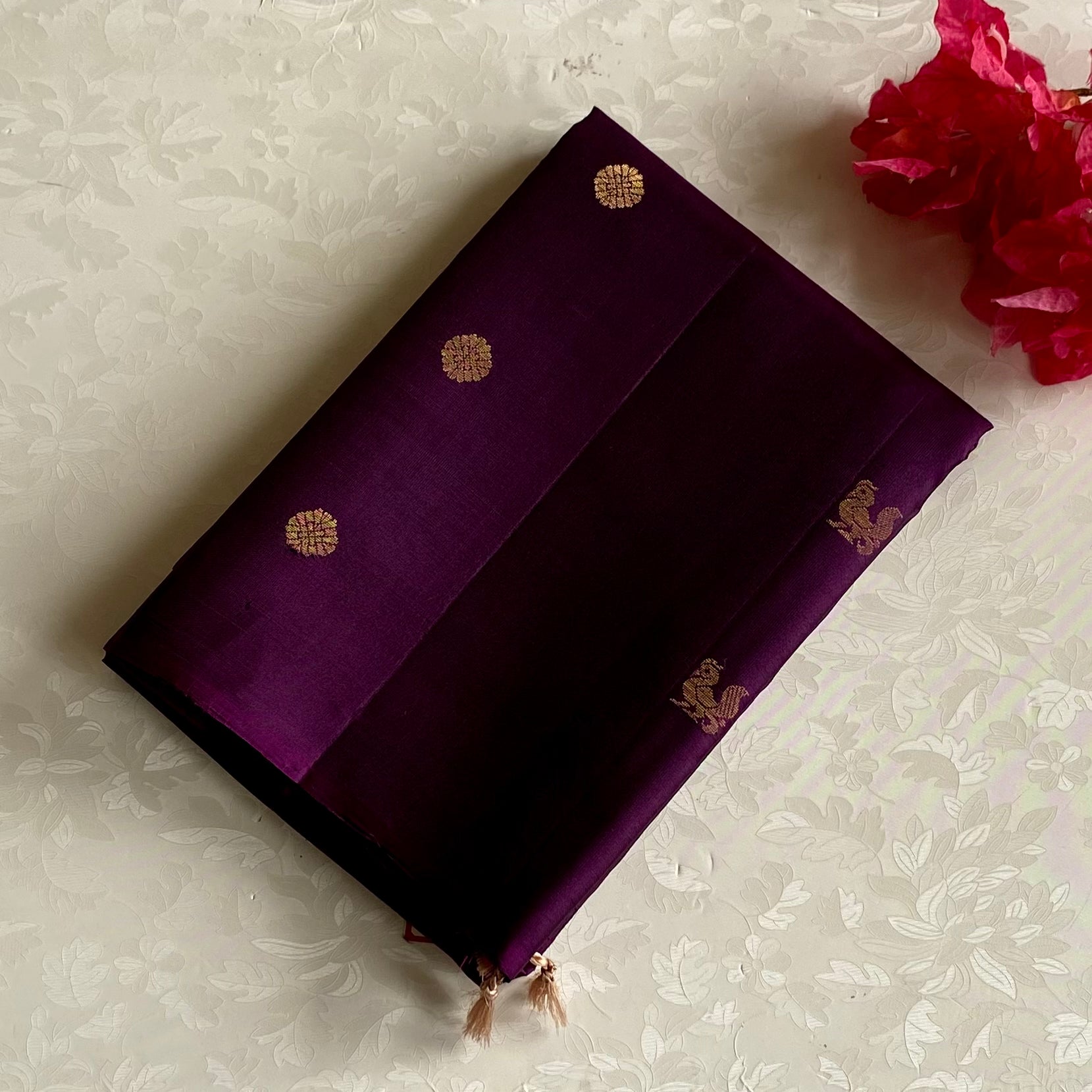 Deep Purple Designer Pure Silk Saree With Rose Pink Pallu