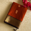 Rust Red Purple Pallu Gold Zari Brocade Saree Wide Border