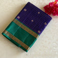 Royal Indigo Blue Checkered Pure Silk With Turquoise Contrast