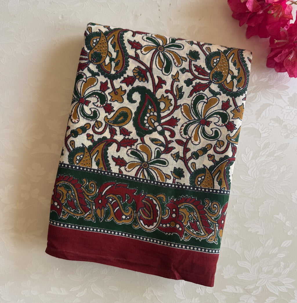 Summer Delight - Gorgeous block printed soft cotton with maroon borders