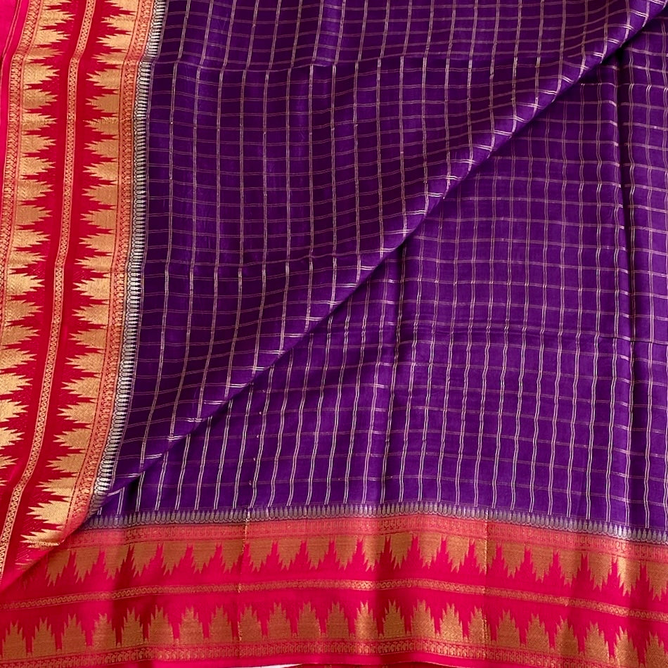 Royal Purple Soft Tussar Silk Saree With Rani Pink Pallu