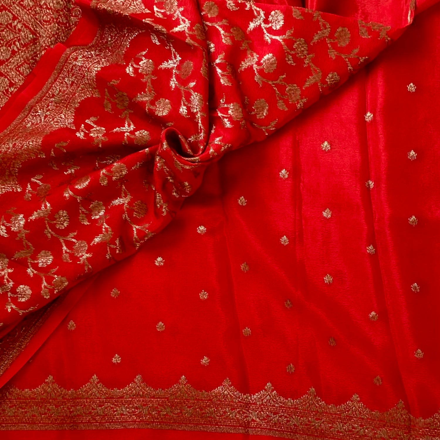 Scarlet Soft Banarasi Crepe Silk with Designer Borders
