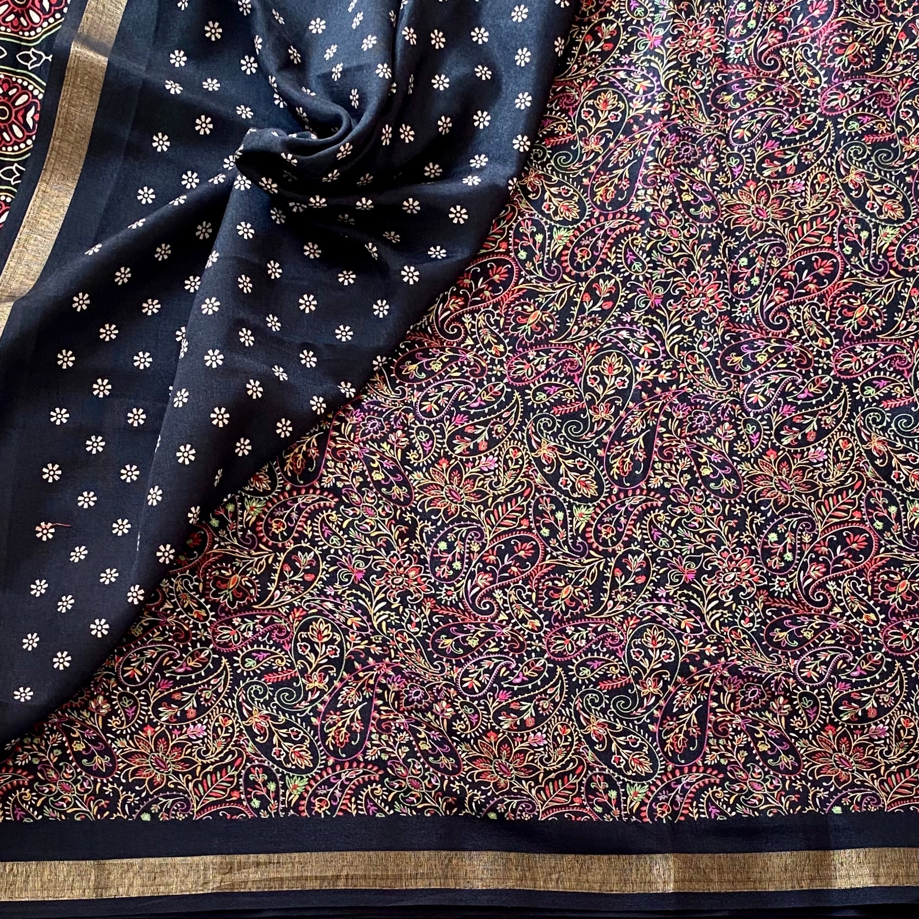 Jet Black Paisley Printed Soft Cotton - Easy Breezy Drape