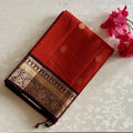 Vintage Rust with Plum Wine Designer Pure Silk with Brocade Borders