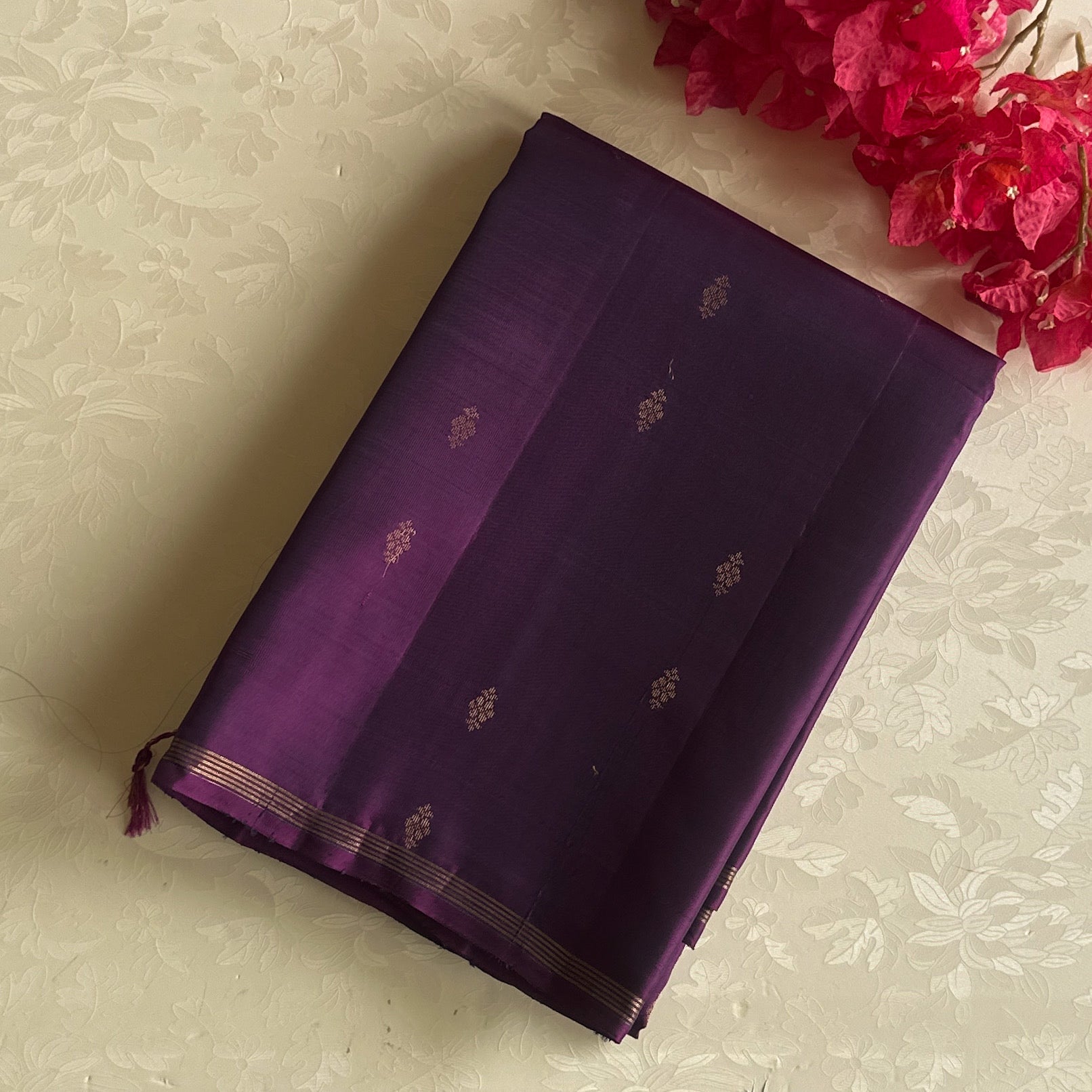 Royal Purple Silk Saree with Gold Zari Buti and Border