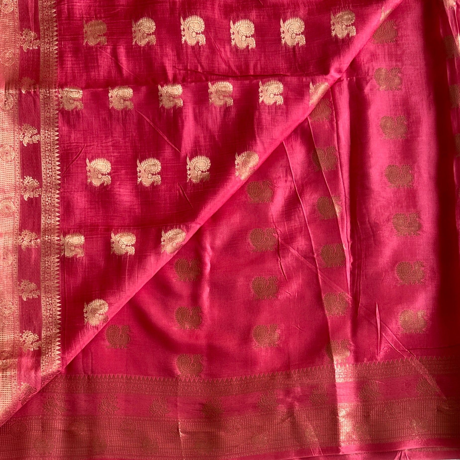 Magenta Gold Zari Buta Saree Traditional Wedding Elegant Designer Drape