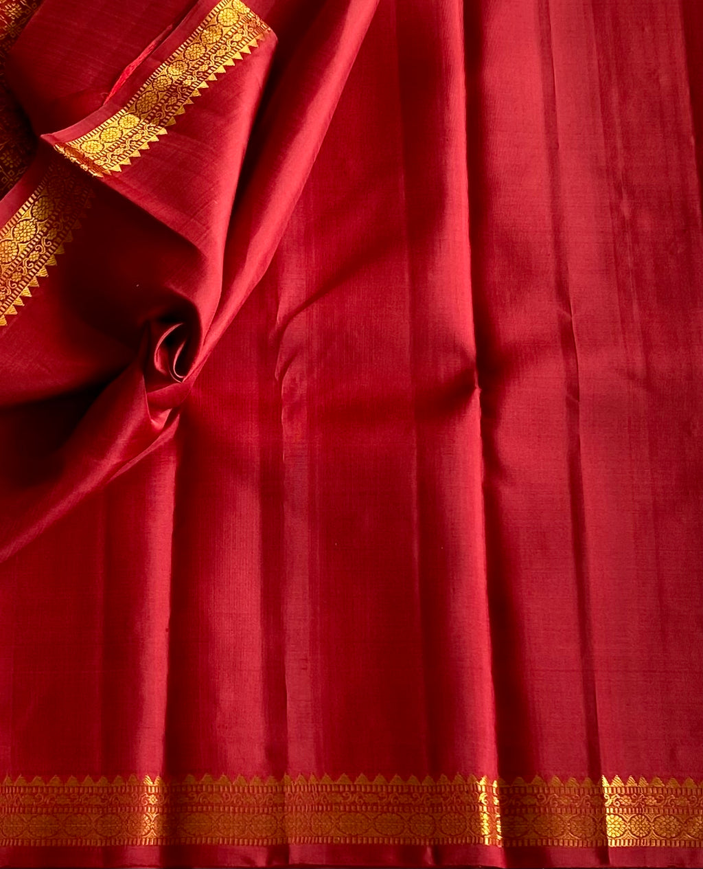 Ruby Red Silk Saree With Gold Zari Buttas Floral Border