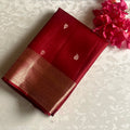 Brick Red Designer Pure Silk Saree With And Antique Gold