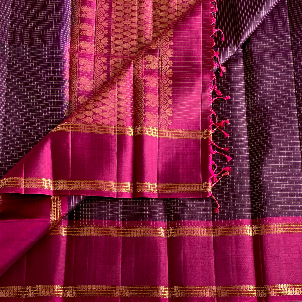 Deep Purple Designer Pure Silk Saree With Magenta Pallu