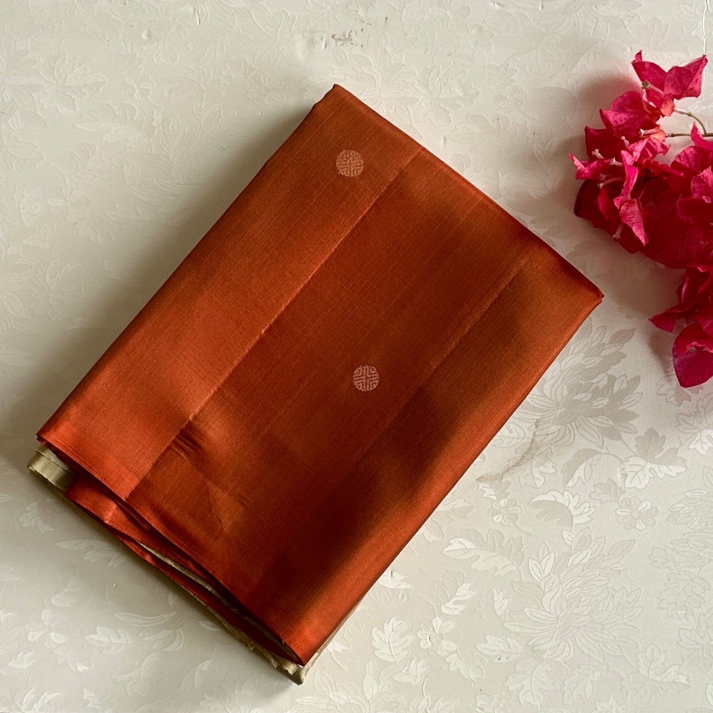 Half n half Rust with Gold Designer Pure Silk with Zari Woven Buttas