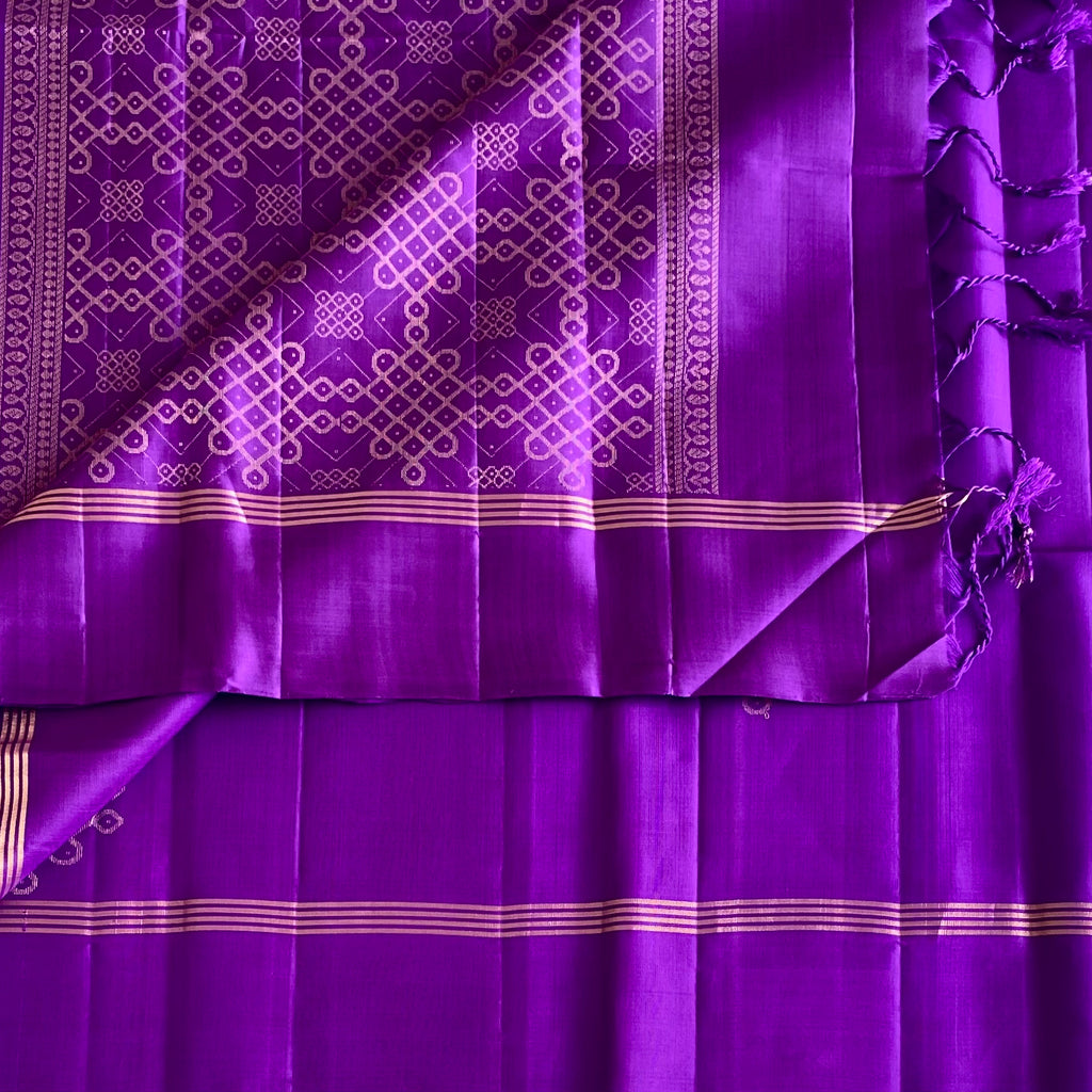 Royal Purple Designer Pure Silk Saree With Gold Lattice Work