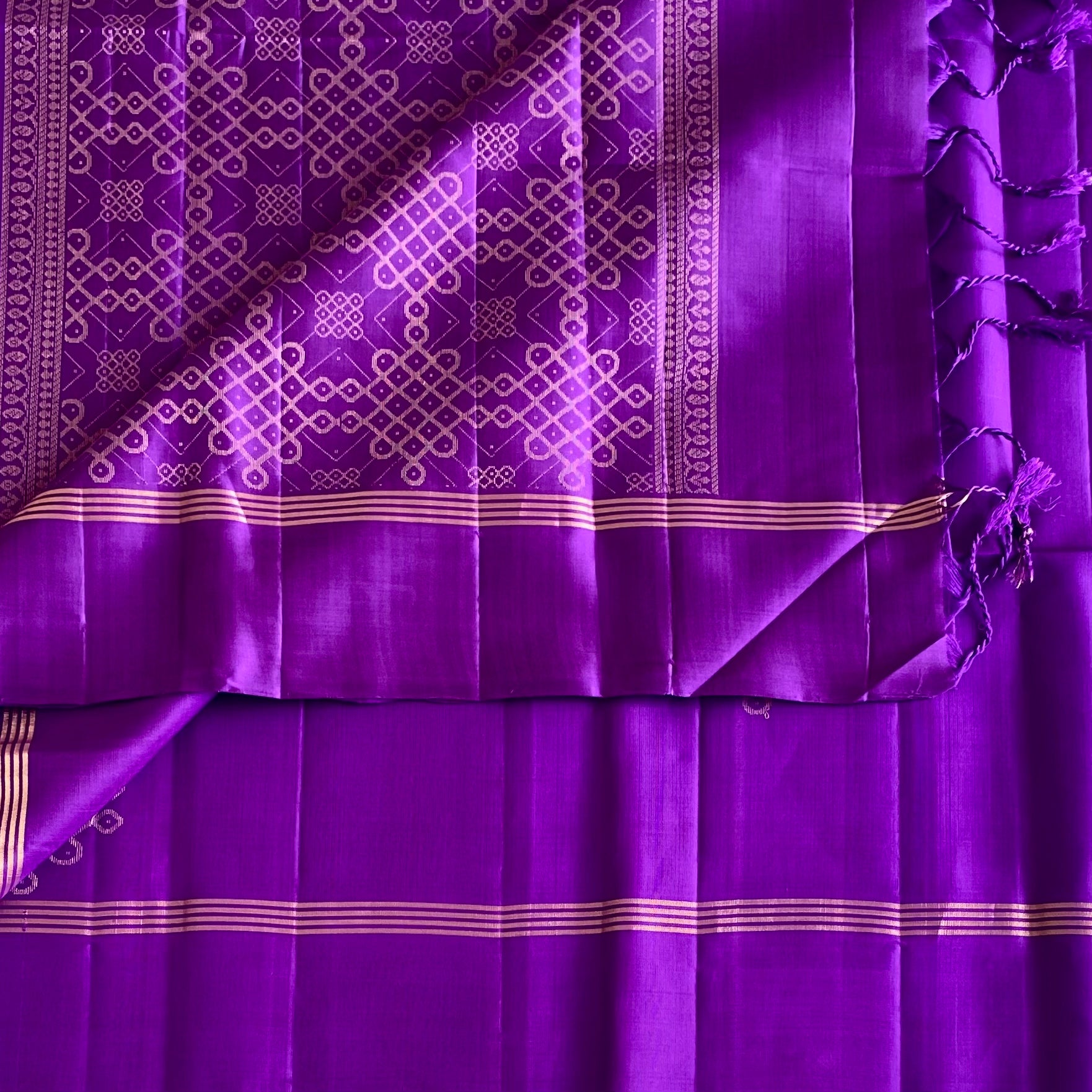 Royal Purple Designer Pure Silk Saree With Gold Lattice Work