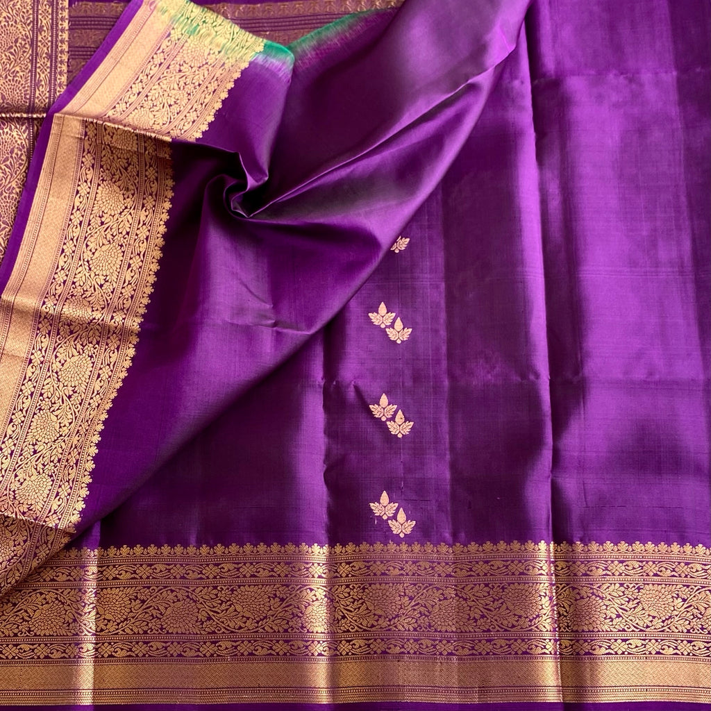 Eminence Purple Designer Pure Silk Saree With Rich Gold Zari Border