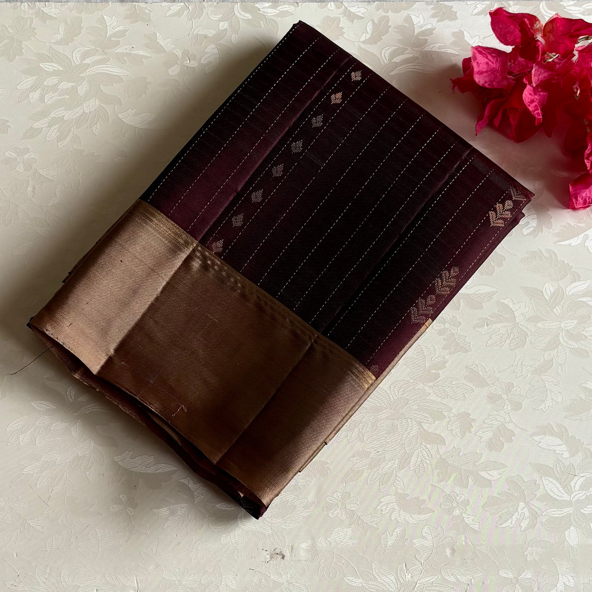 Deep Maroon Plum Designer Pure Silk Saree With Antique Gold Pallu