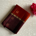 Brick Red Designer Pure Silk Saree With Deep Maroon Pallu