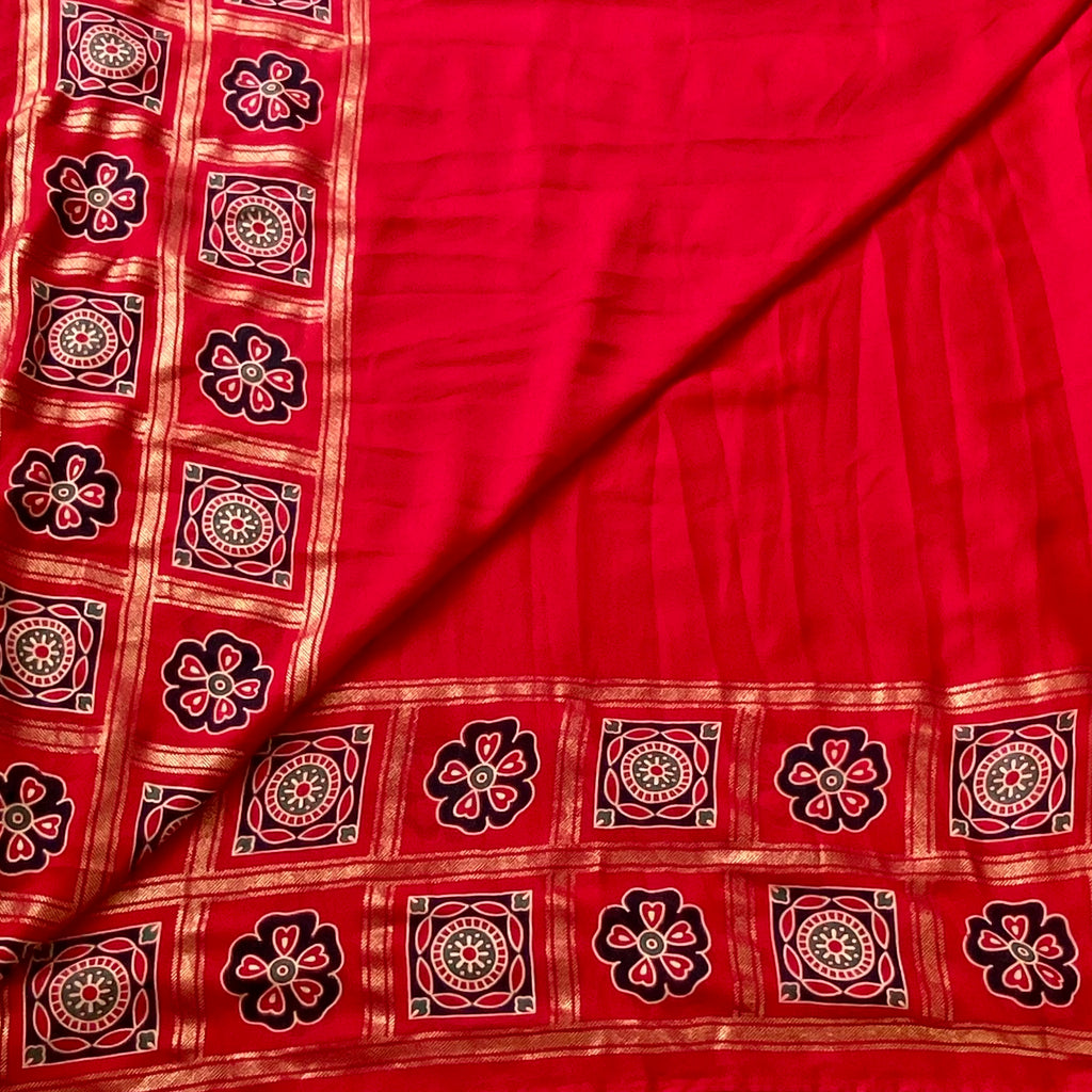 Vermilion Red Zari Paisley soft cotton printed beauty - everyday elegance