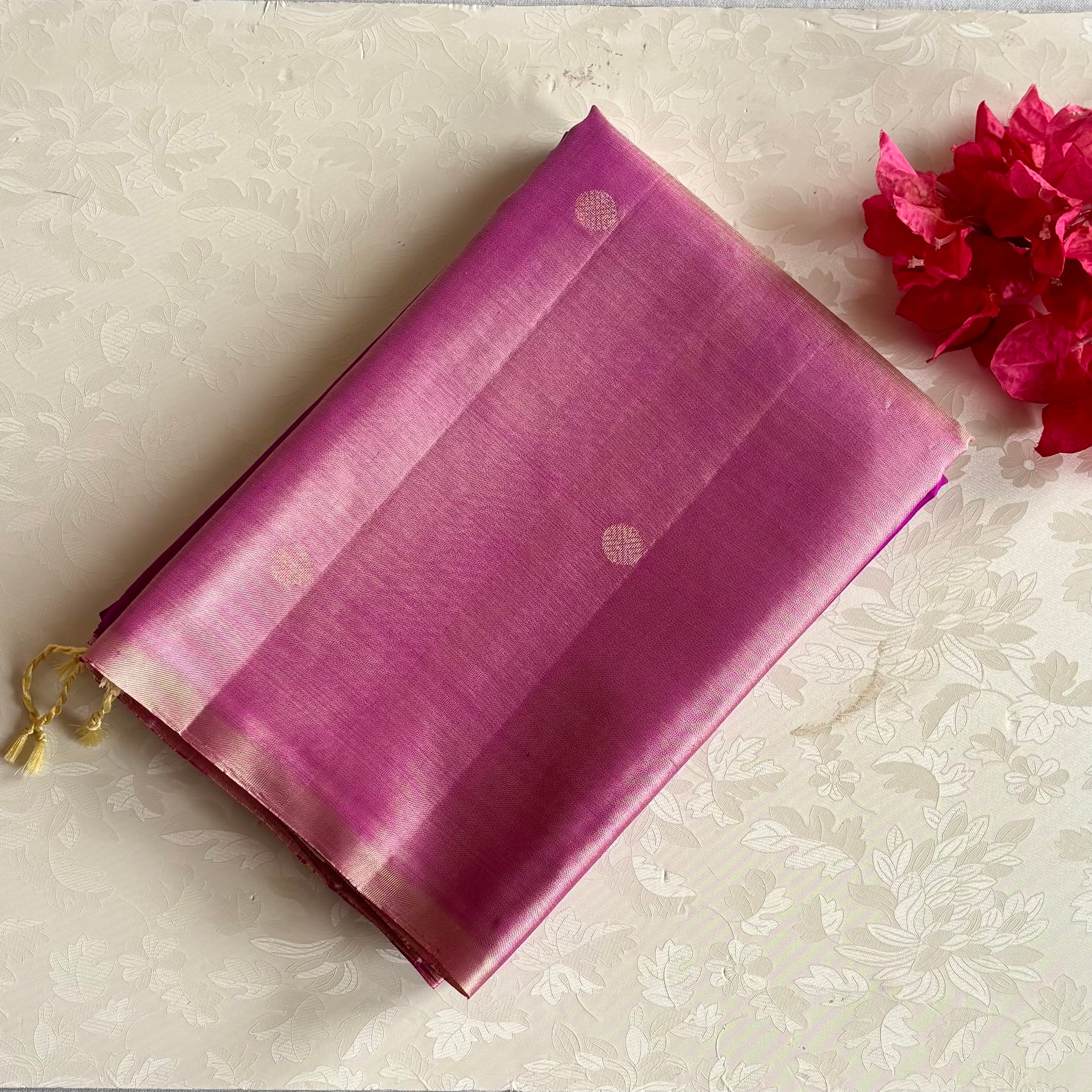 Magenta Gold Designer Pure Silk Saree With Purple Pallu