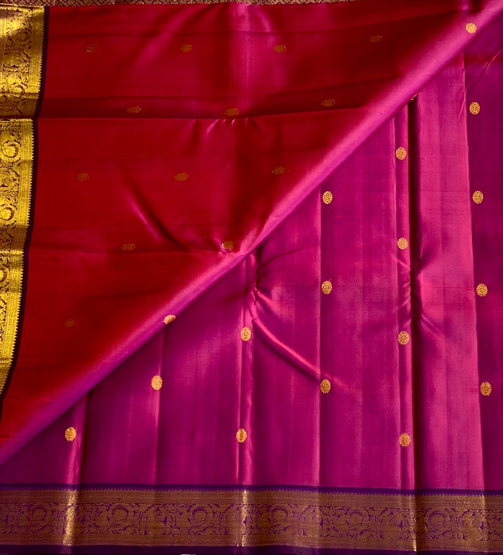 Fuchsia Purple Saree with Gold Zari Border Traditional Weddings Attire