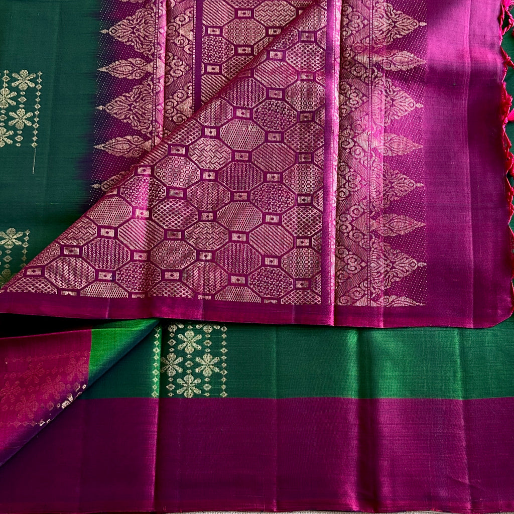 Emerald Green Magenta Woven Zari Silk Saree Traditional Festive Wear