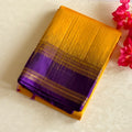 Deep Violet Silk Saree Marigold Yellow Gold Zari Paisley Border
