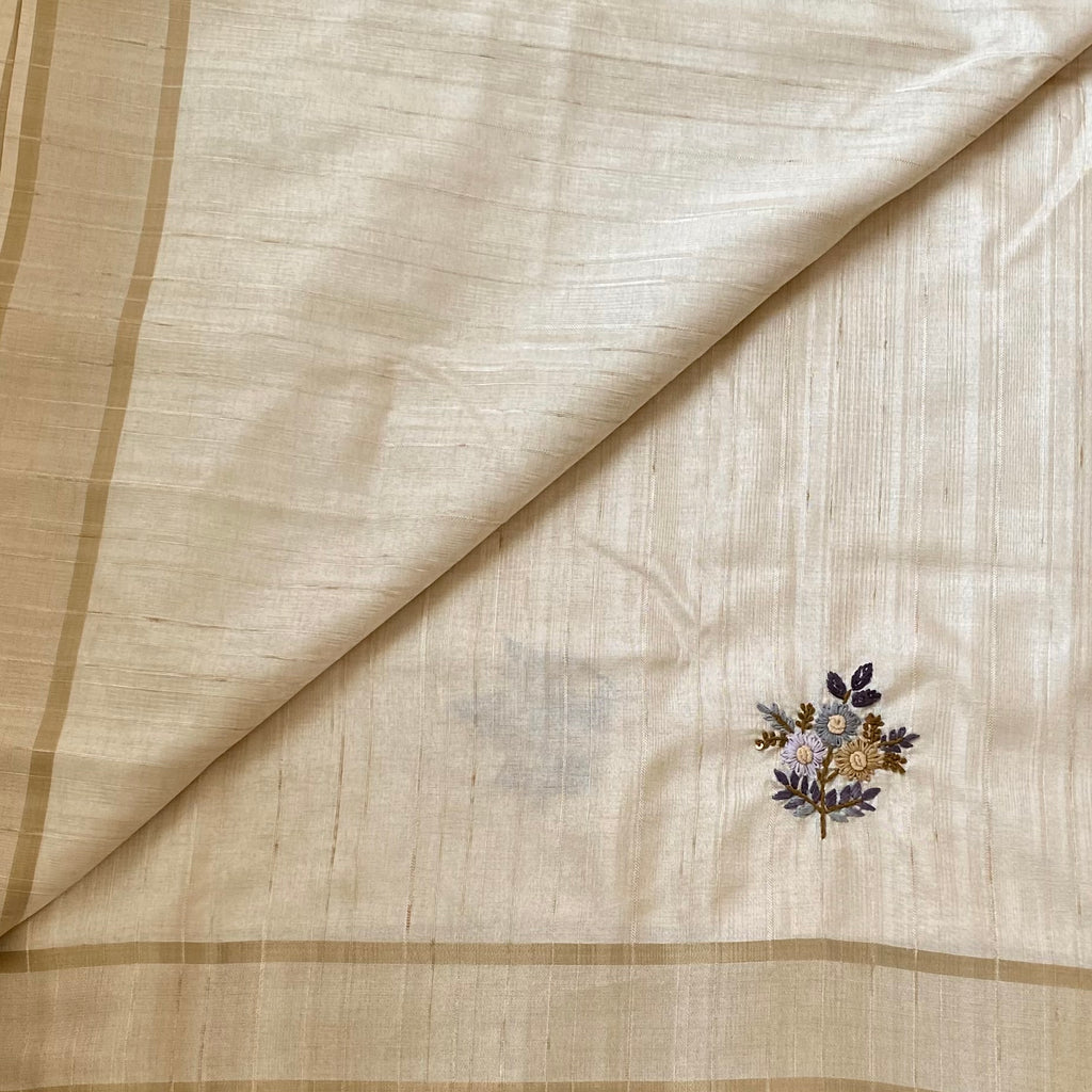 Champagne Beige Soft tussar with embroidered work all over