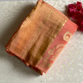 Pastel Rust Orange And Peach Soft Tussar Silk Saree With Antique Gold Zari Work