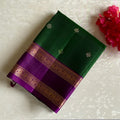 Bottle Green Kanchi Pure Silk With Royal Purple Pallu & Double Zari Borders