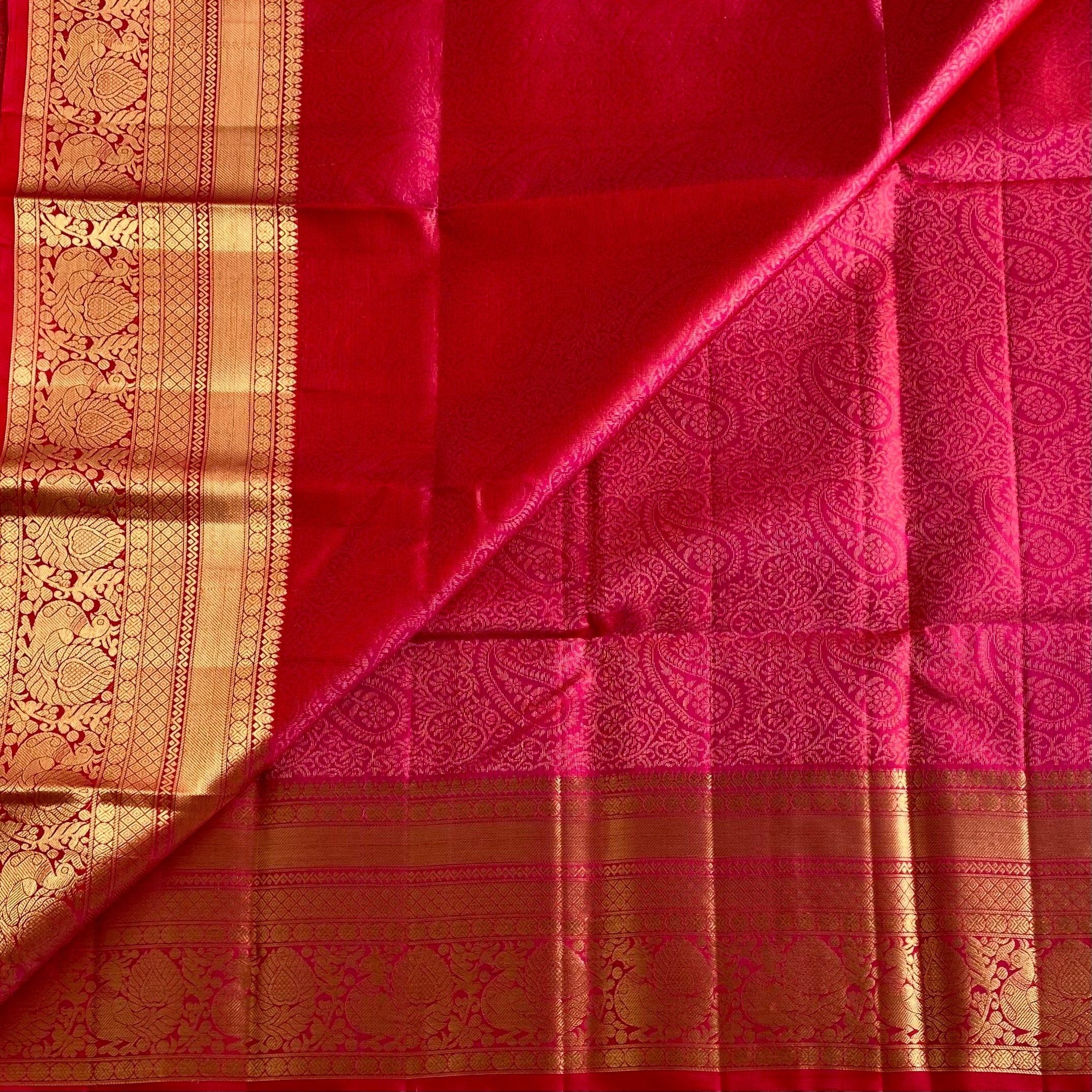 Rani Pink Designer Brocade Pure Silk Saree With Rich Gold Border