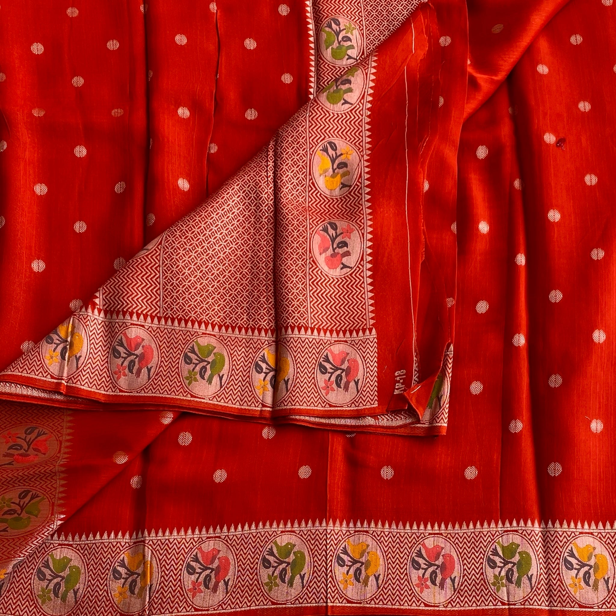 Vermilion Red Soft Tussar Silk Saree With Mustard Yellow Border