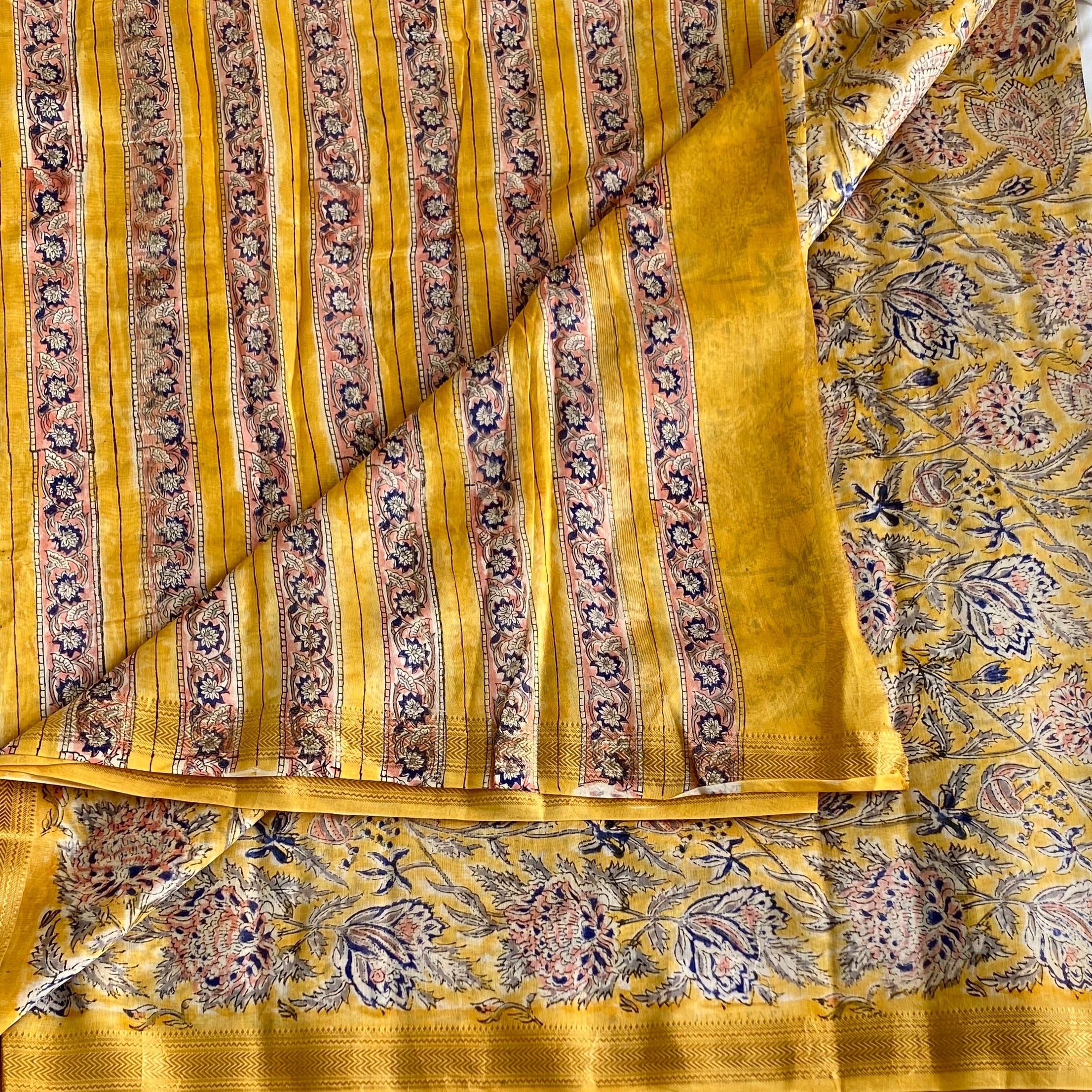 Mustard Yellow Soft Tussar Silk Saree With Dusty Rose Stripes