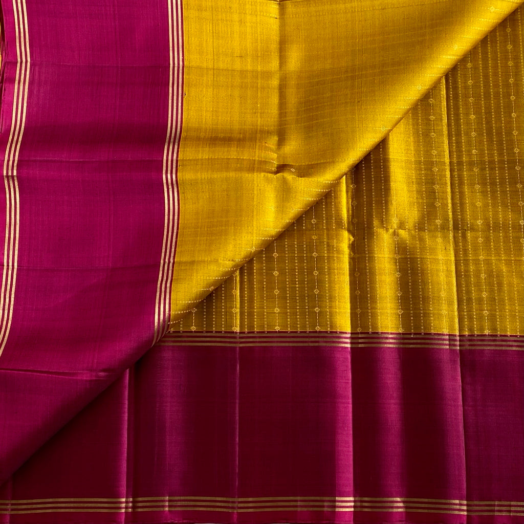 Golden Mustard With Magenta Intricate Zari Woven Designer Pure Silk
