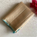 Subtle Gold Designer Pure Silk Saree With Turquoise Pallu And Gold Zari