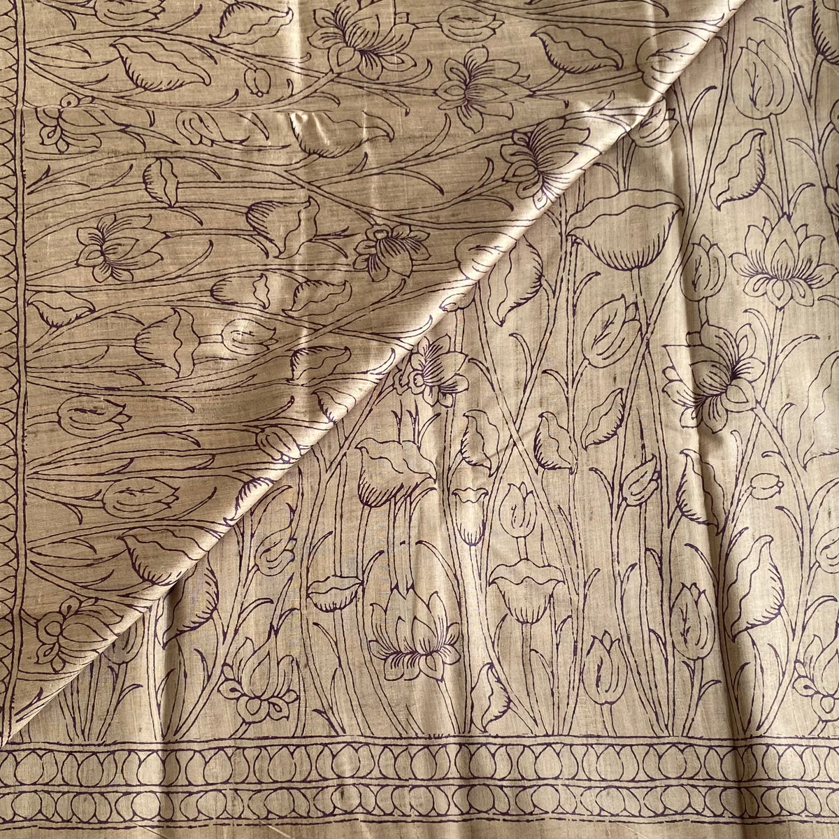 Antique Gold Soft Tussar Silk Saree With Plum Purple Pallu