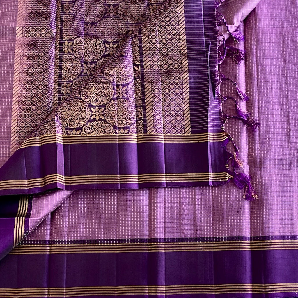 Royal Purple Designer Pure Silk Saree With Mauve Pink Pallu