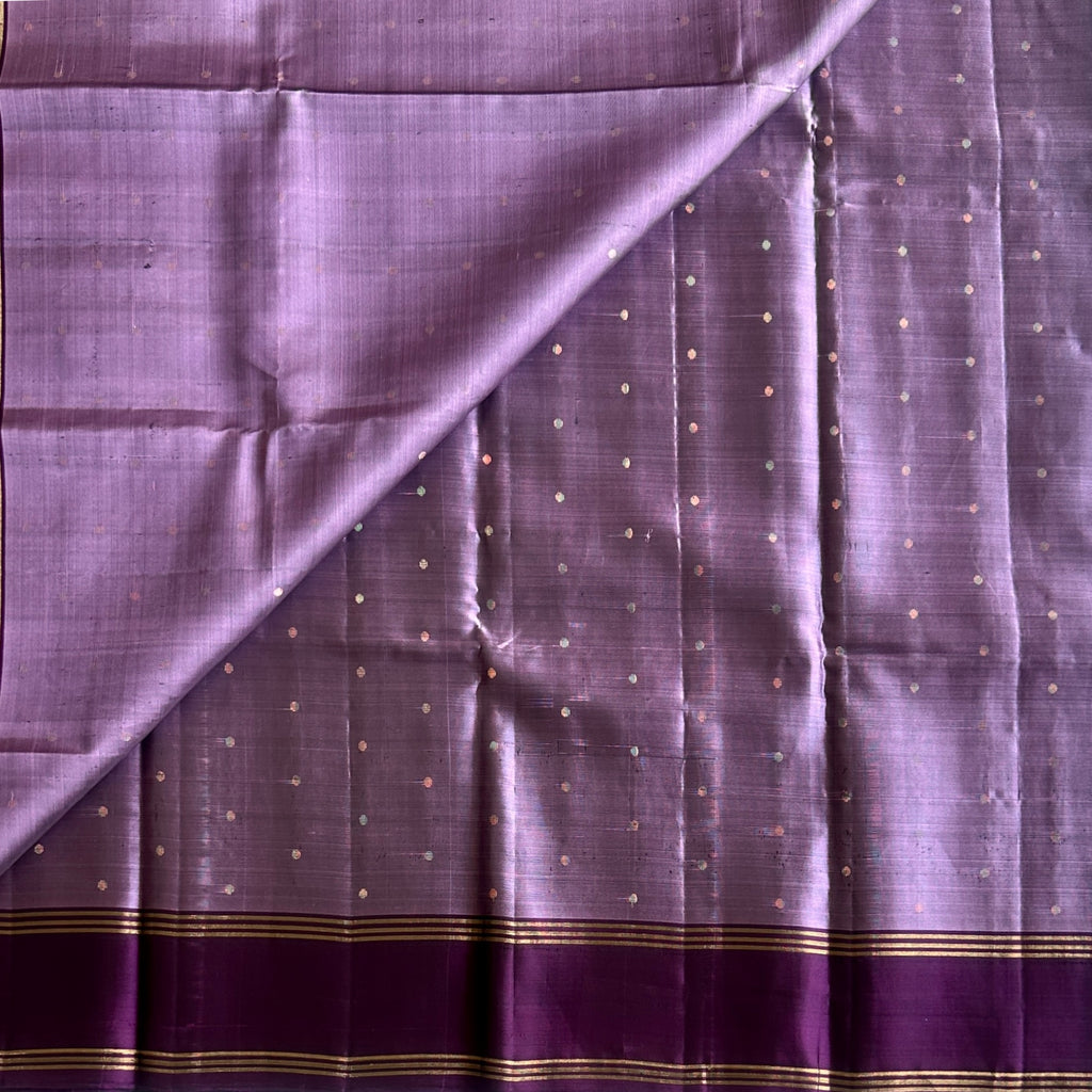 Deep Violet Silk Saree Antique Gold Diamond Pallu Gold Border