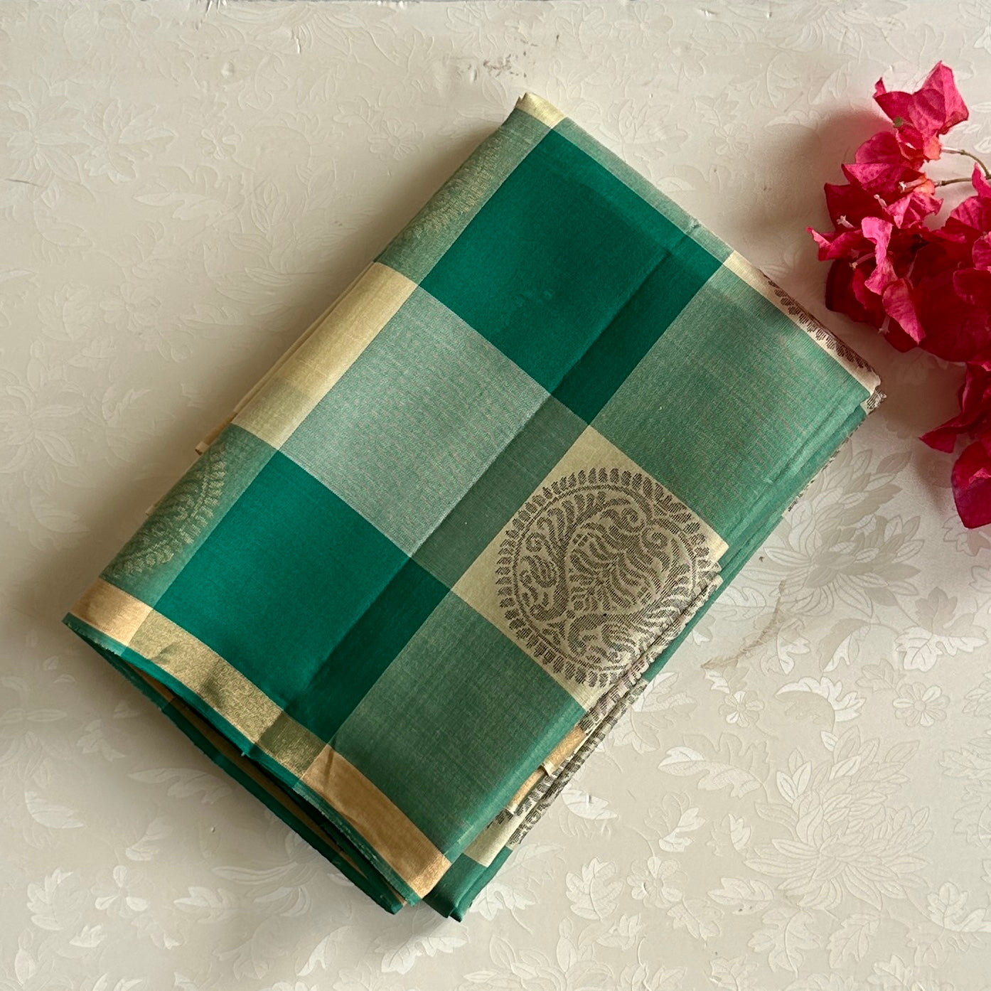 Shades of Green Checkered Designer Pure Silk