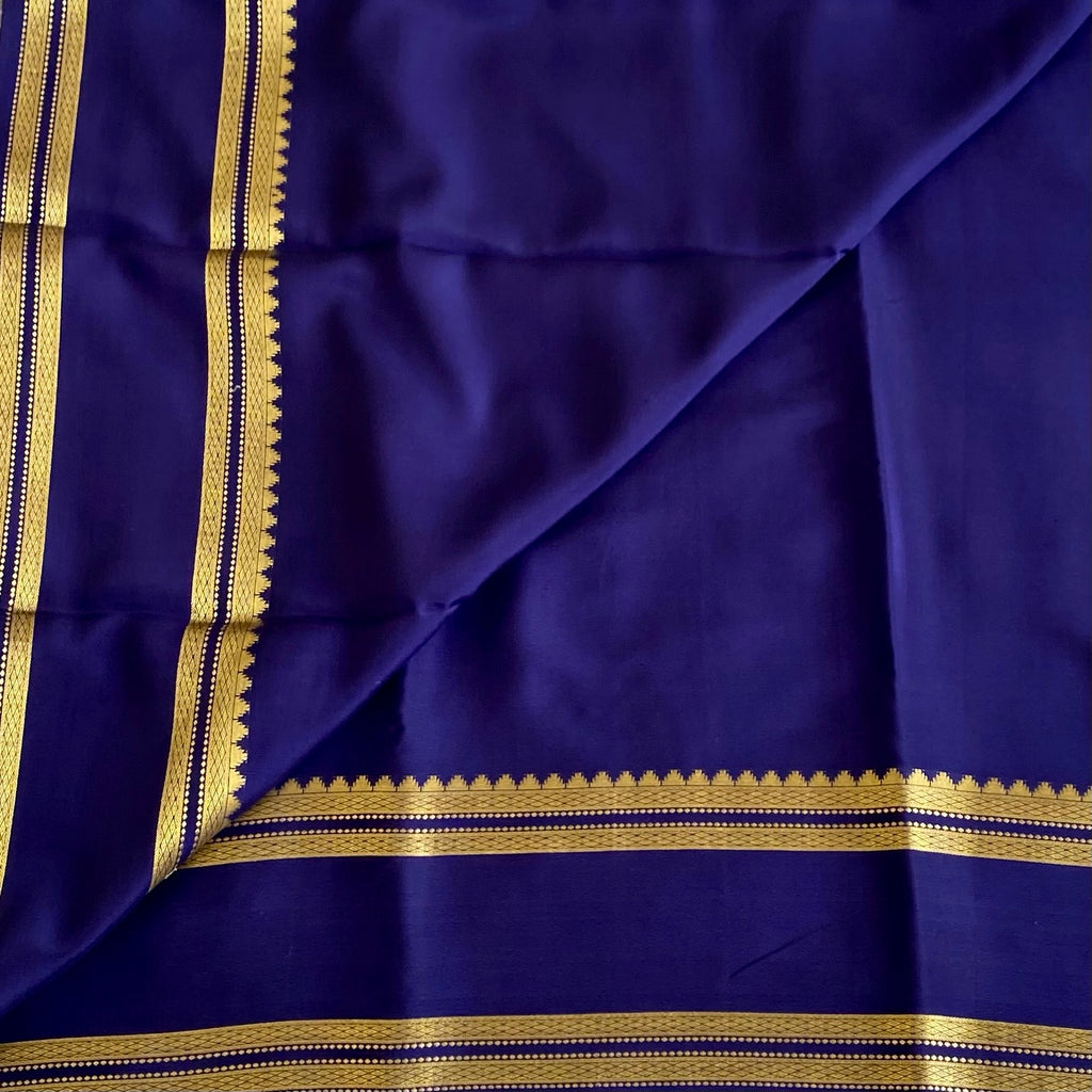 Midnight Navy Mysore Crepe Silk Saree With Gold Border Stripes