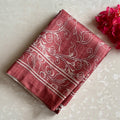 Brick Red Soft Tussar Silk Saree With Beige Floral Print Pallu