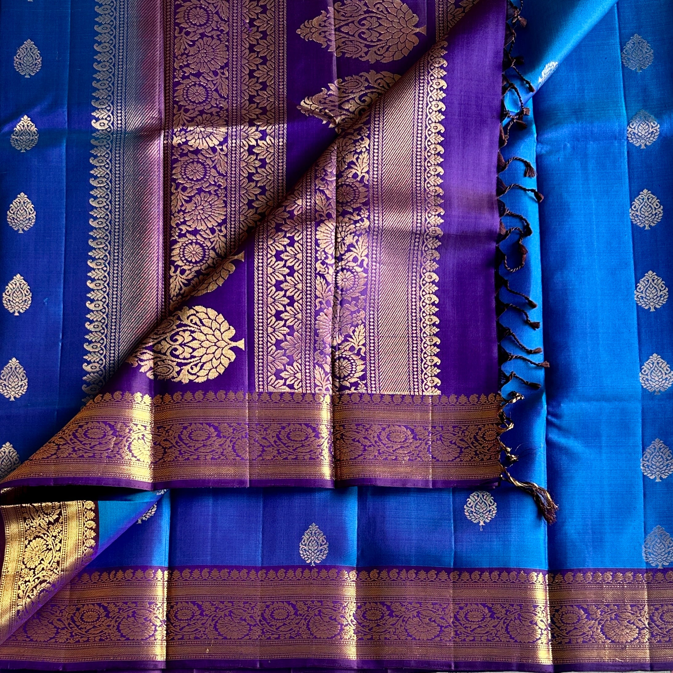 Cobalt Blue Silk Saree Royal Purple Zari Pallu And Border