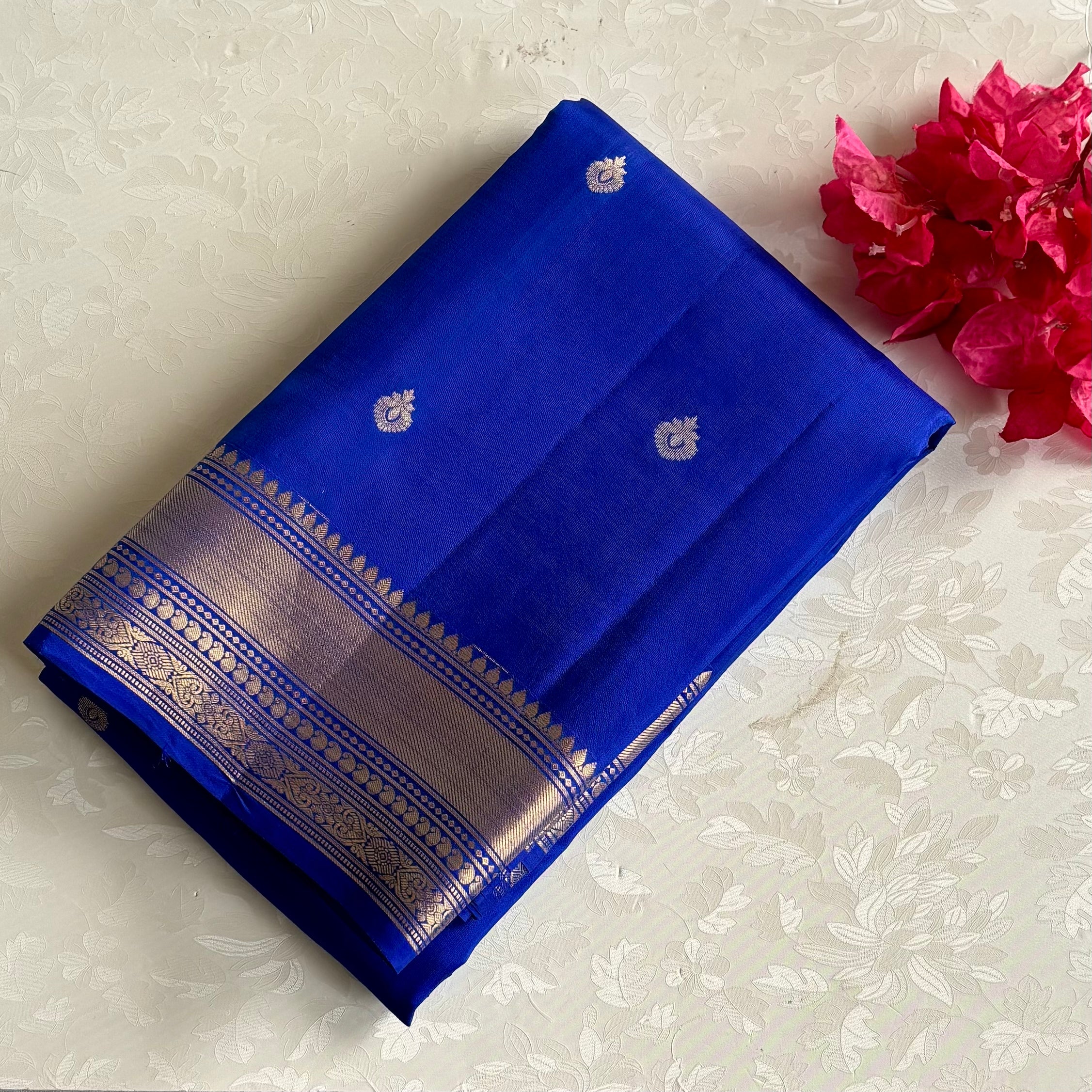 Royal Blue Designer Pure Silk Saree With Antique Gold Brocade Pallu