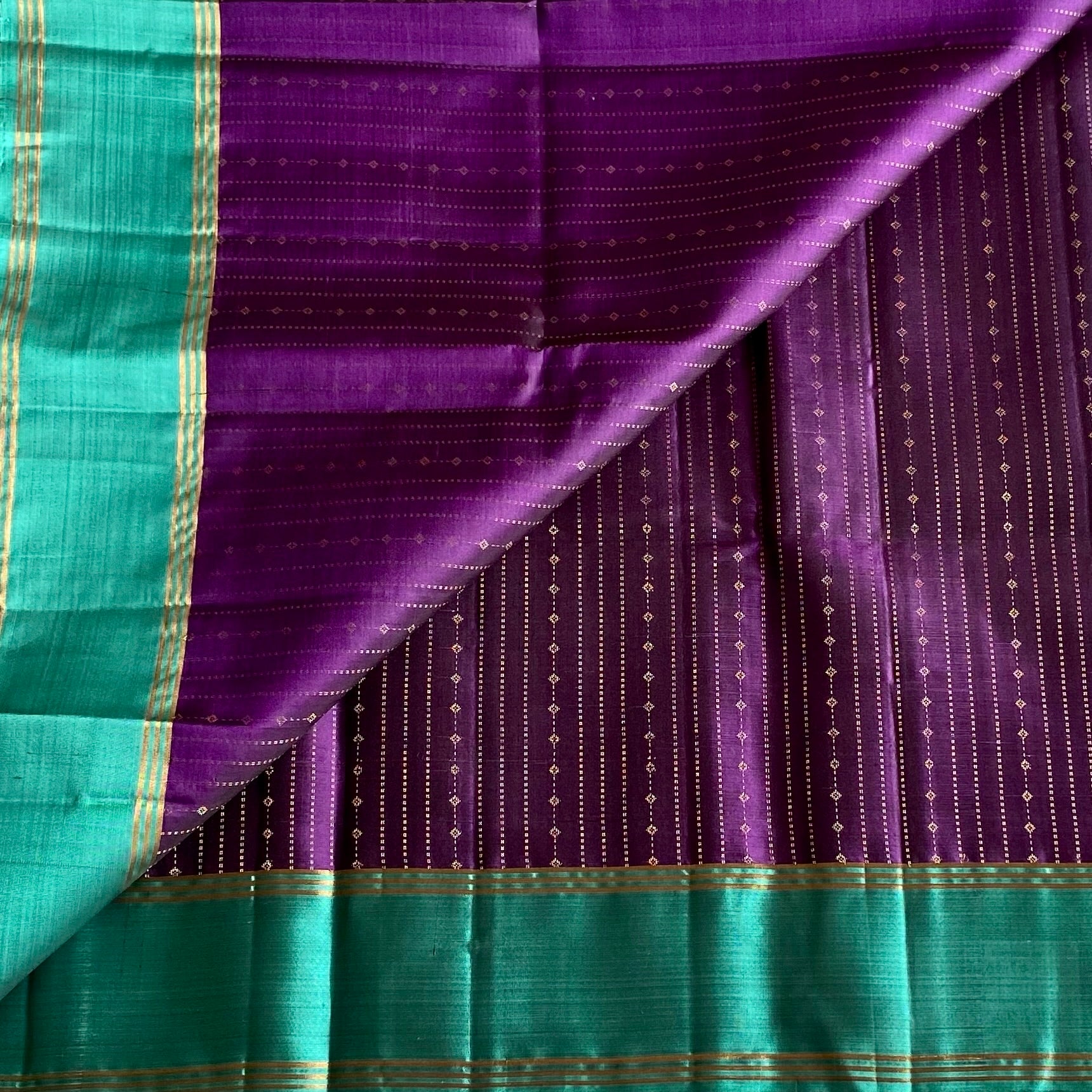 Royal Purple Designer Pure Silk Saree With Teal Green Pallu