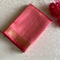 Metallic Rose Pink Designer Pure Silk Kollam Zari Woven With Rich Pallu