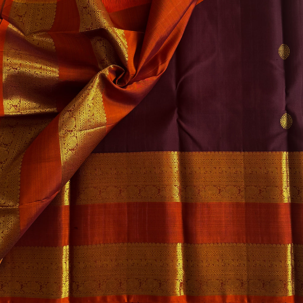 Vintage Coffee Wine Brown with Rust Pure Kanjeevaram Silk