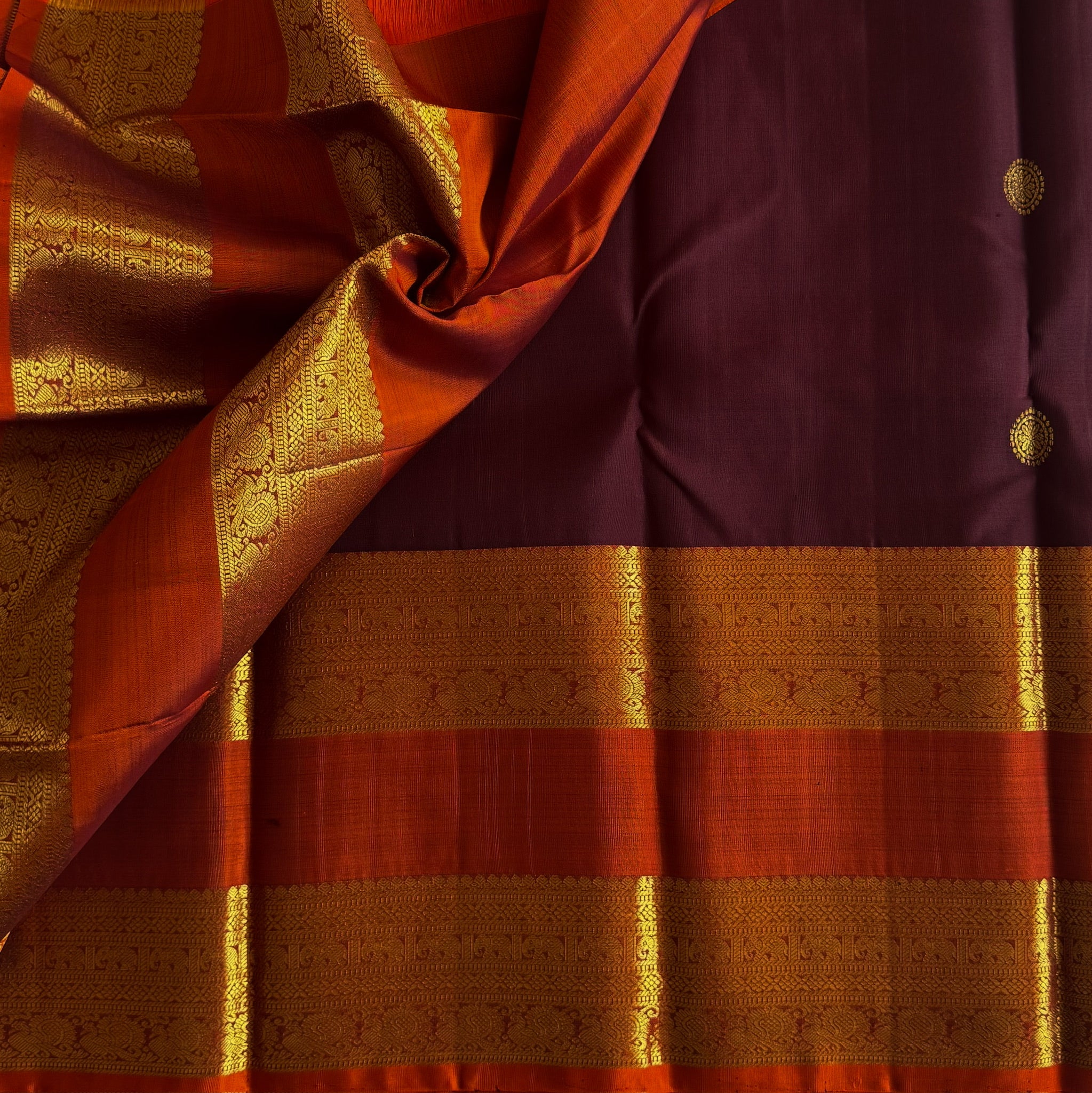 Vintage Coffee Wine Brown with Rust Pure Kanjeevaram Silk