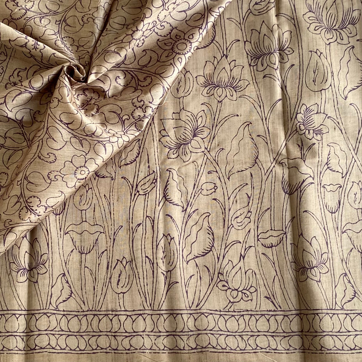 Antique Gold Soft Tussar Silk Saree With Plum Purple Pallu