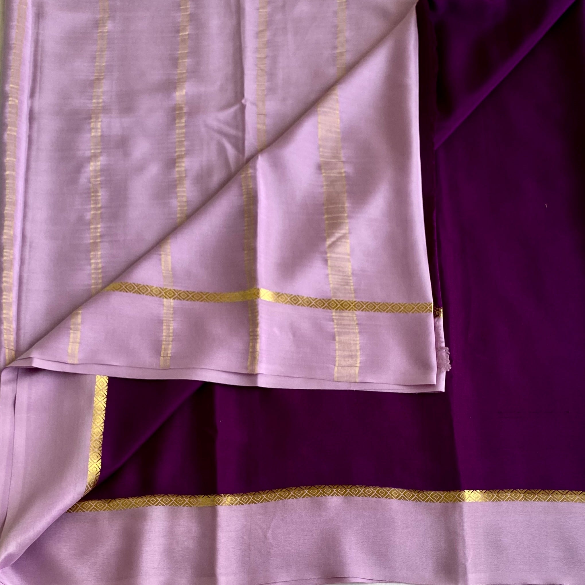 Lilac Mysore Crepe Silk Saree With Royal Purple Pallu