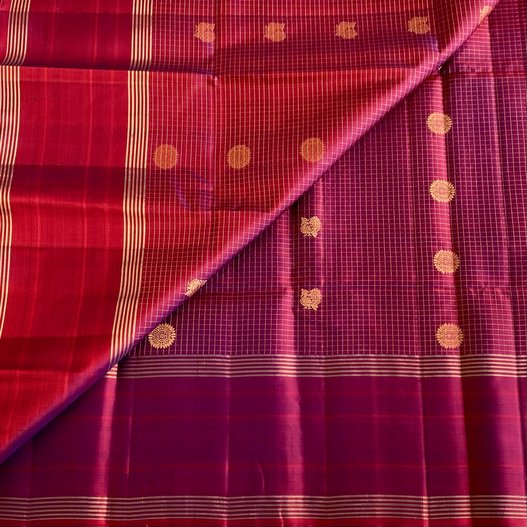 Dual Shaded Rustic Magenta Designer Pure Silk Saree With Zari Buttas
