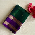 Peacock Green With Magical Purple Retta Petta Borders Pure Silk
