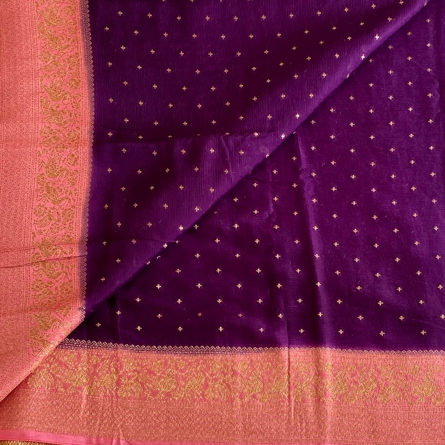 Royal Purple Soft Tussar Silk Saree With Rani Pink Pallu